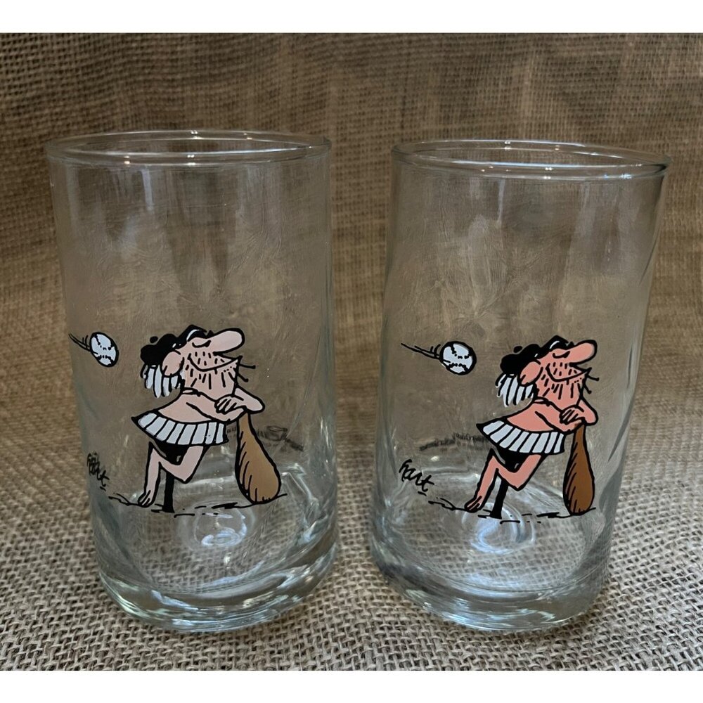 Arbys BC Ice Age Collector Series Glass Cup 1981 Vintage Set of 2 Collectors Ser